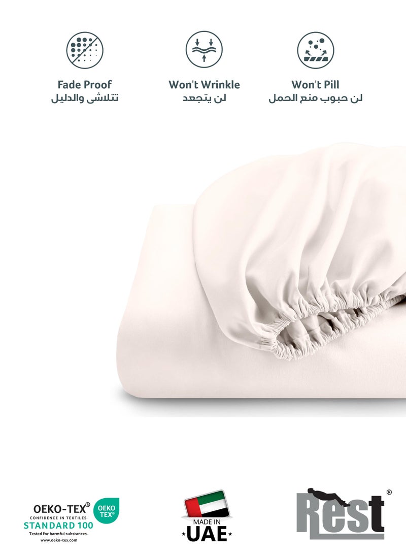 ريست REST 3-Piece Ivory Plush 160x200+30cm Fitted Bedsheet Set Includes 1 Deep Pocket Fitted Bedsheet and 2 Pillow Covers, Breathable and Machine Washable - Image 5